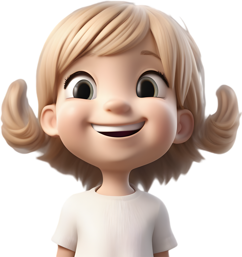 Adorable cartoon girl with bright smile. AI-generated. png