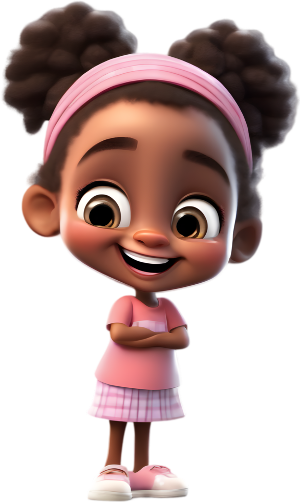 Adorable cartoon girl with bright smile. AI-generated. png
