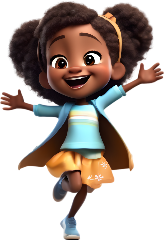 Adorable cartoon girl with bright smile. AI-generated. png