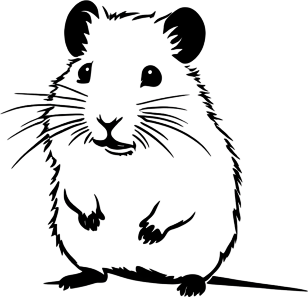 Adorable black stencil hamster, cute pet companion. AI-generated. png