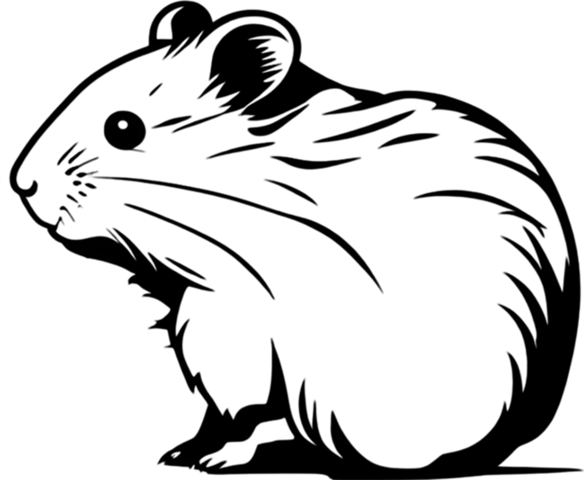 Adorable black stencil hamster, cute pet companion. AI-generated. png