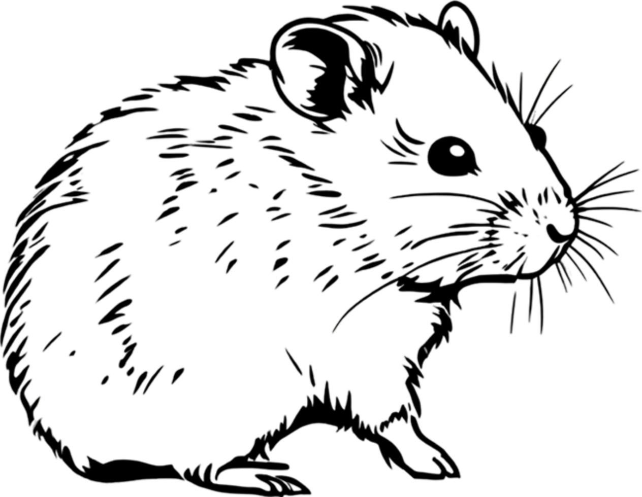 Adorable black stencil hamster, cute pet companion. AI-generated. png