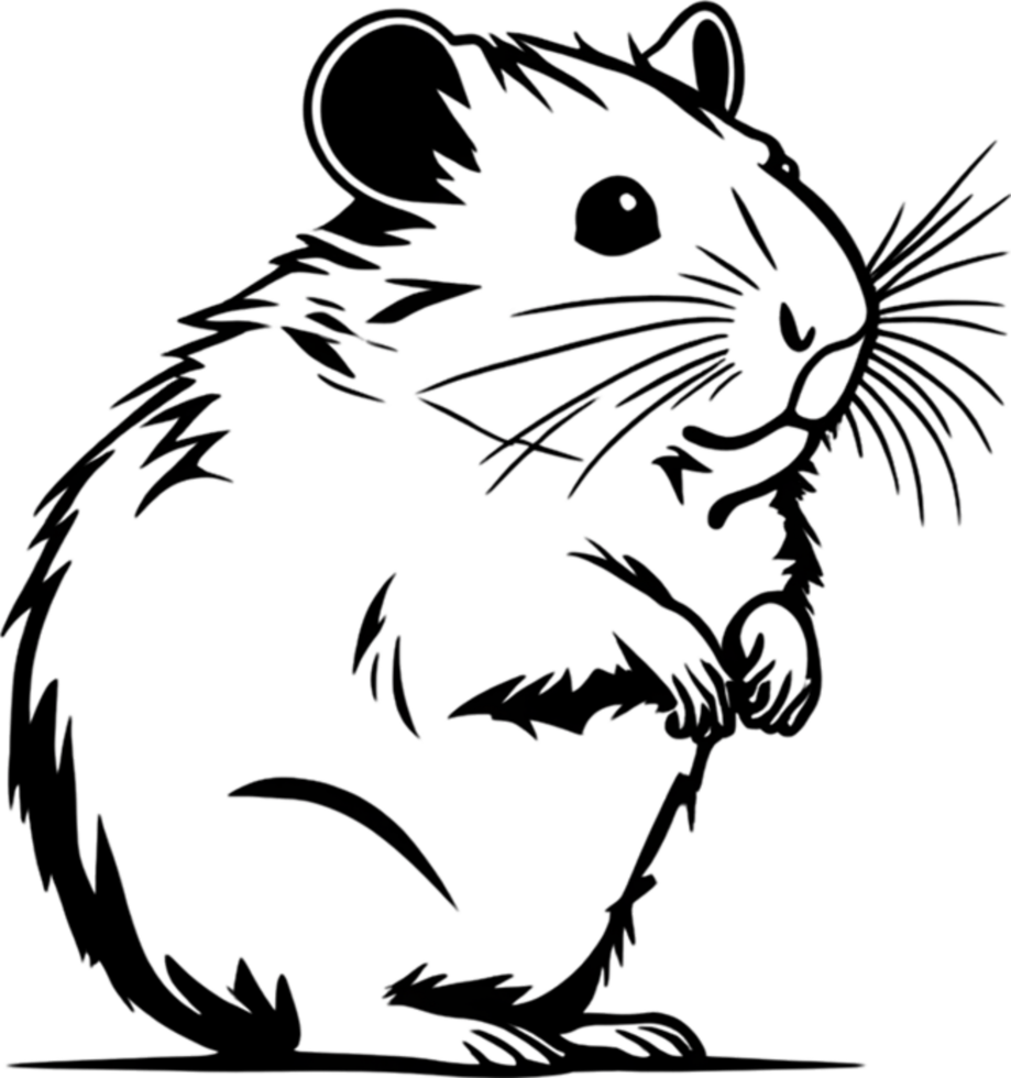 Adorable black stencil hamster, cute pet companion. AI-generated. png