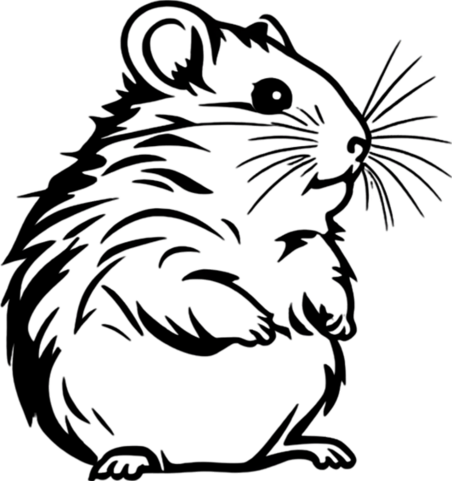 Adorable black stencil hamster, cute pet companion. AI-generated. png