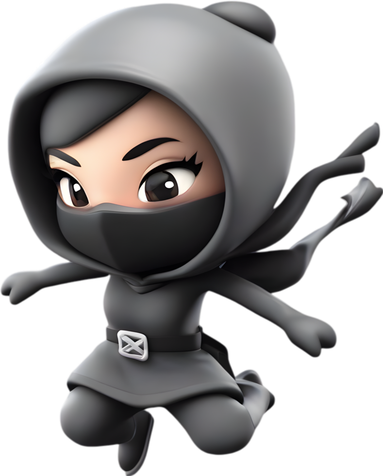 Adorable cartoon ninja sneaks into hearts with playful charm. AI-generated. png