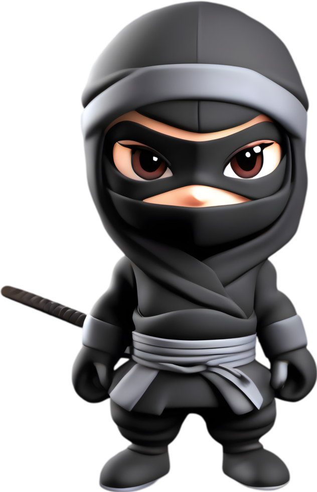 Adorable cartoon ninja sneaks into hearts with playful charm. AI-generated. png
