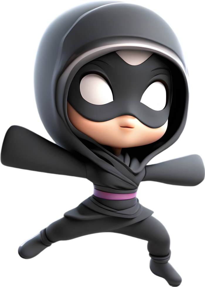 Adorable cartoon ninja sneaks into hearts with playful charm. AI-generated. png