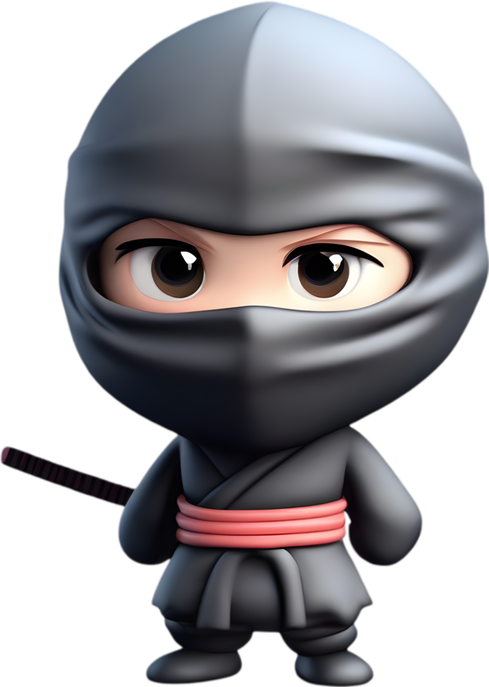 Adorable cartoon ninja sneaks into hearts with playful charm. AI-generated. png