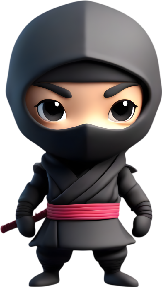 Adorable cartoon ninja sneaks into hearts with playful charm. AI-generated. png