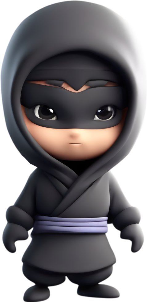Adorable cartoon ninja sneaks into hearts with playful charm. AI-generated. png