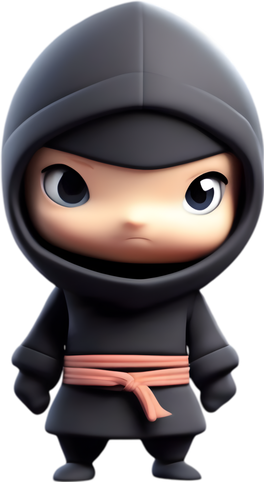 Adorable cartoon ninja sneaks into hearts with playful charm. AI-generated. png
