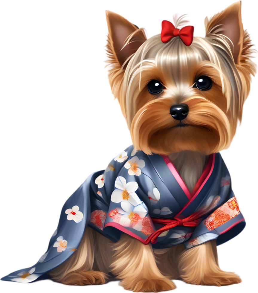 Adorable puppy wears colorful kimono in charming clipart illustration. AI-generated. png