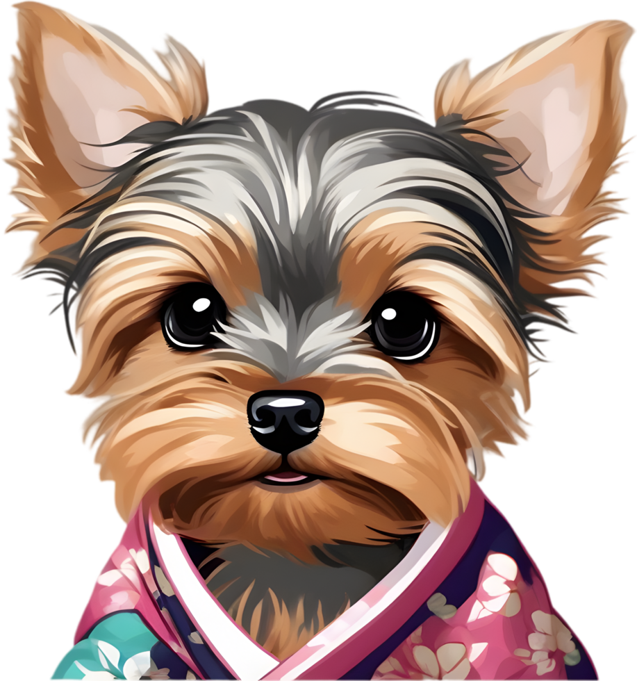 Adorable puppy wears colorful kimono in charming clipart illustration. AI-generated. png