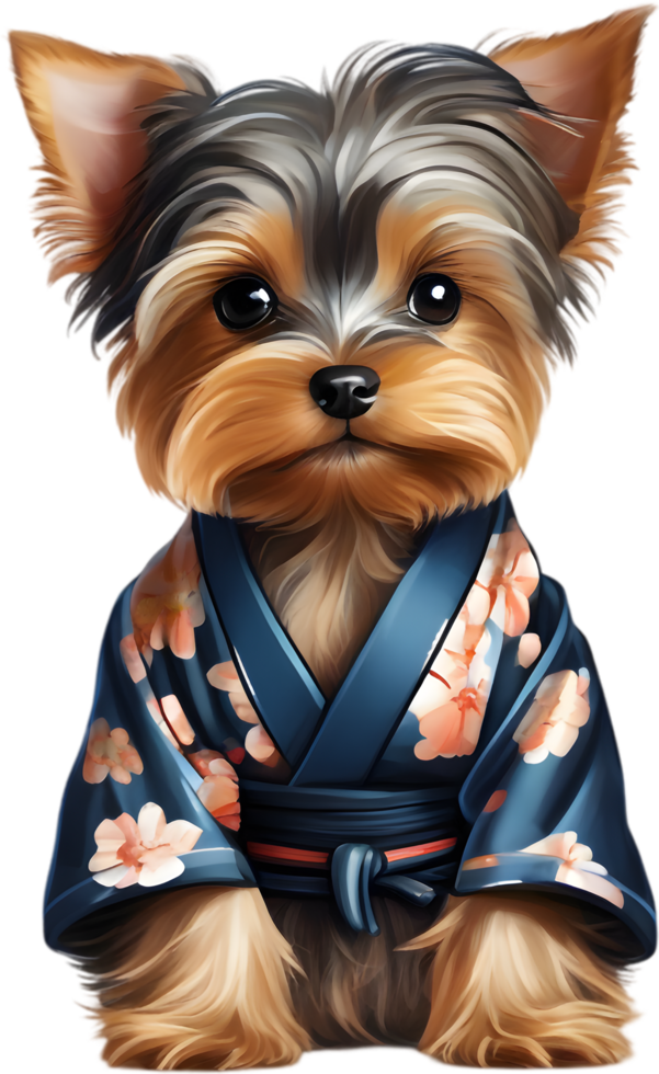 Adorable puppy wears colorful kimono in charming clipart illustration. AI-generated. png