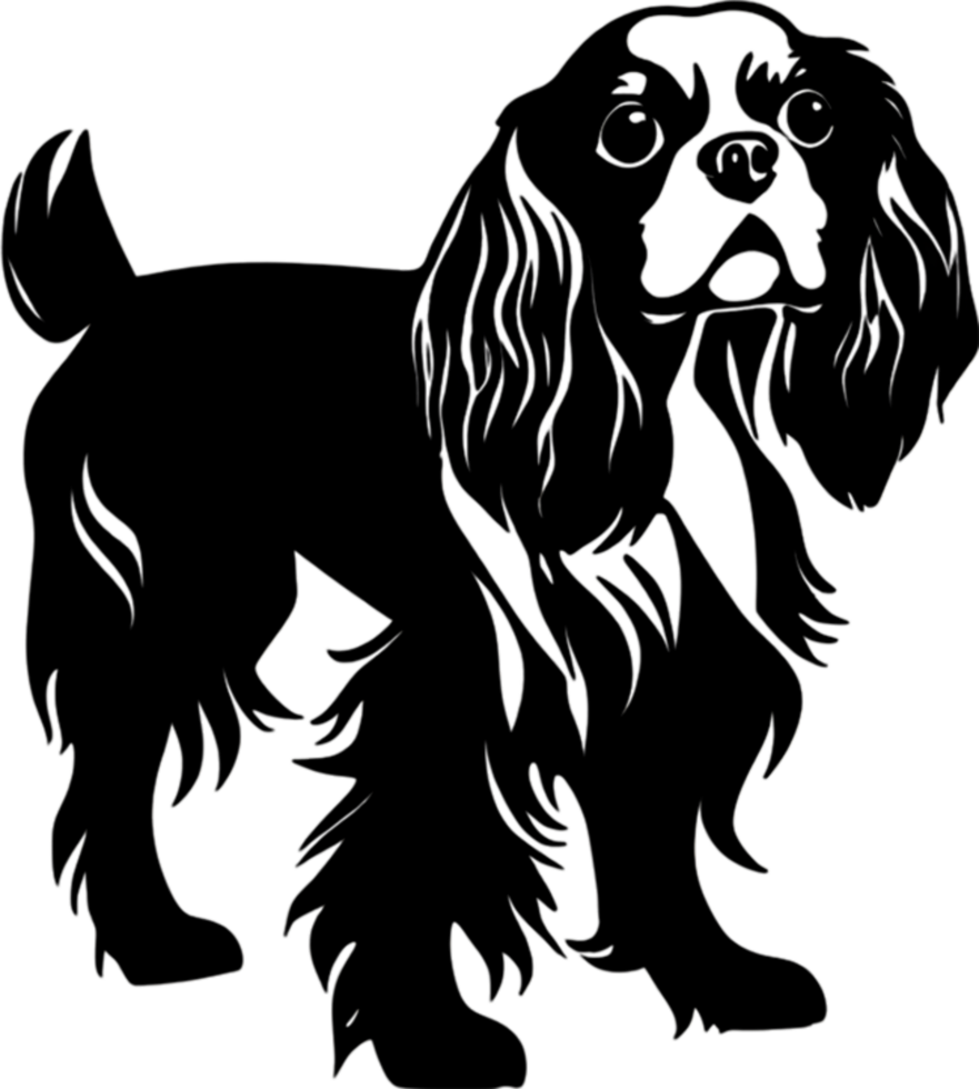 Adorable Cavalier King Charles Spaniel stencil captures canine charm. AI-generated. png