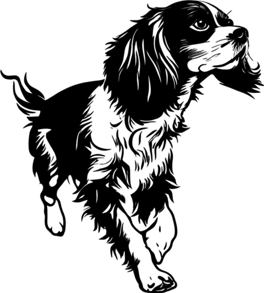 Adorable Cavalier King Charles Spaniel stencil captures canine charm. AI-generated. png