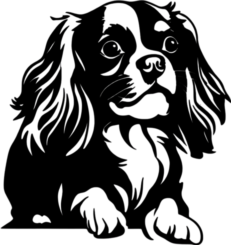Adorable Cavalier King Charles Spaniel stencil captures canine charm. AI-generated. png