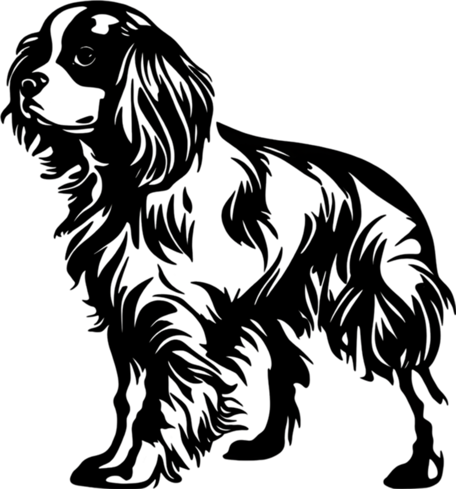 Adorable Cavalier King Charles Spaniel stencil captures canine charm. AI-generated. png