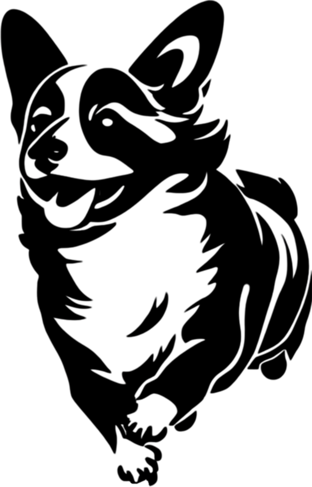 Adorable Corgi silhouette captures playful charm in black stencil. AI-generated. png