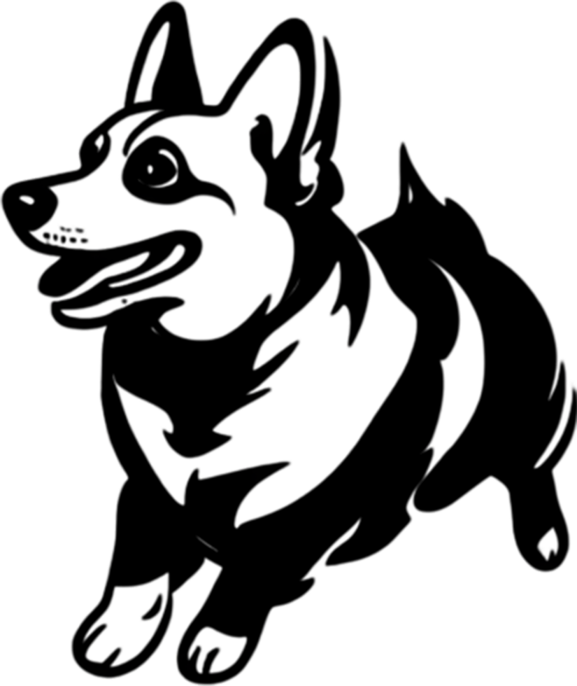 Adorable Corgi silhouette captures playful charm in black stencil. AI-generated. png