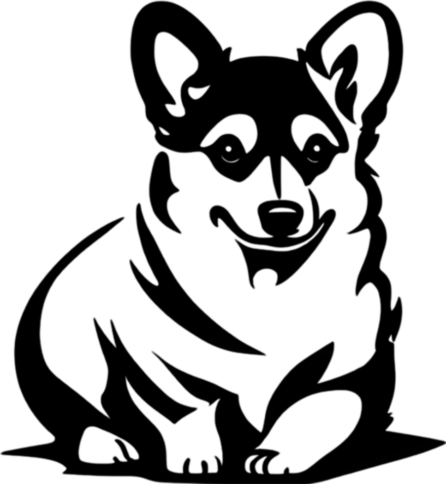 Adorable Corgi silhouette captures playful charm in black stencil. AI-generated. png