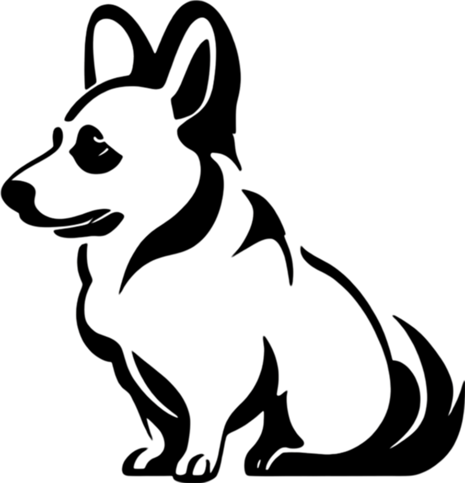 Adorable Corgi silhouette captures playful charm in black stencil. AI-generated. png
