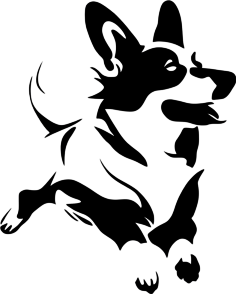Adorable Corgi silhouette captures playful charm in black stencil. AI-generated. png