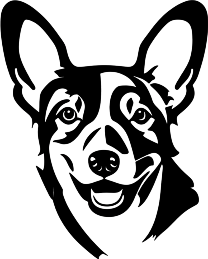 Adorable Corgi silhouette captures playful charm in black stencil. AI-generated. png