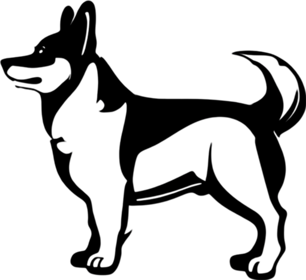 Adorable Corgi silhouette captures playful charm in black stencil. AI-generated. png