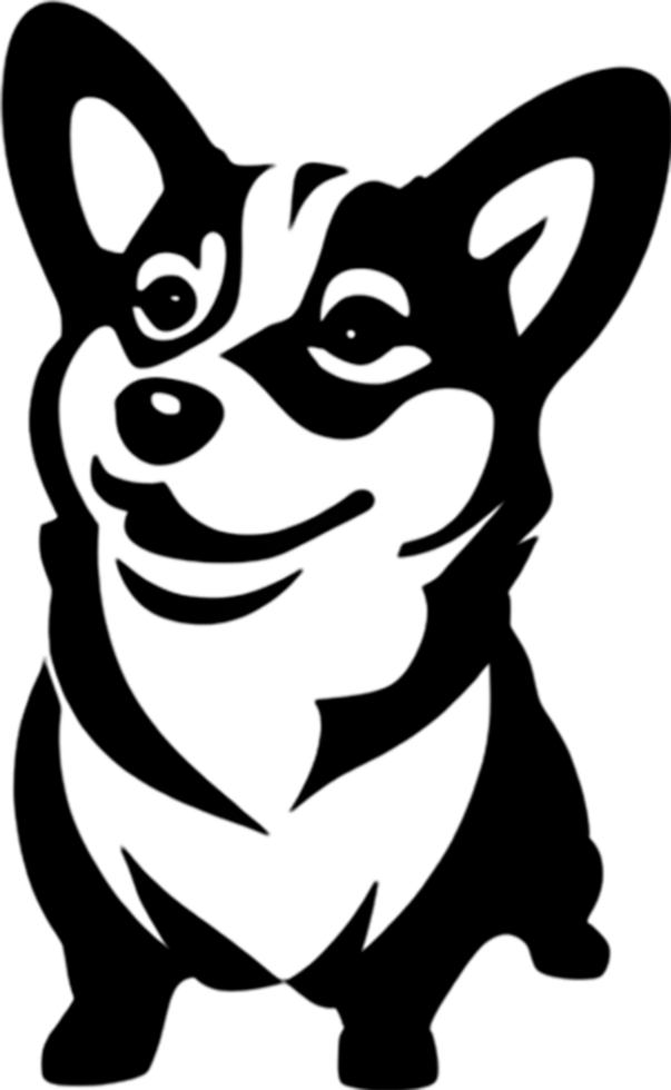 Adorable Corgi silhouette captures playful charm in black stencil. AI-generated. png