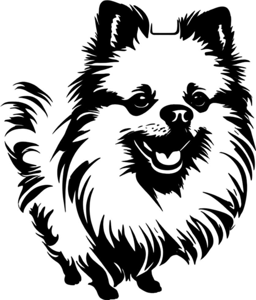 Adorable Pomeranian silhouette captures canine charm perfectly. AI-generated. png