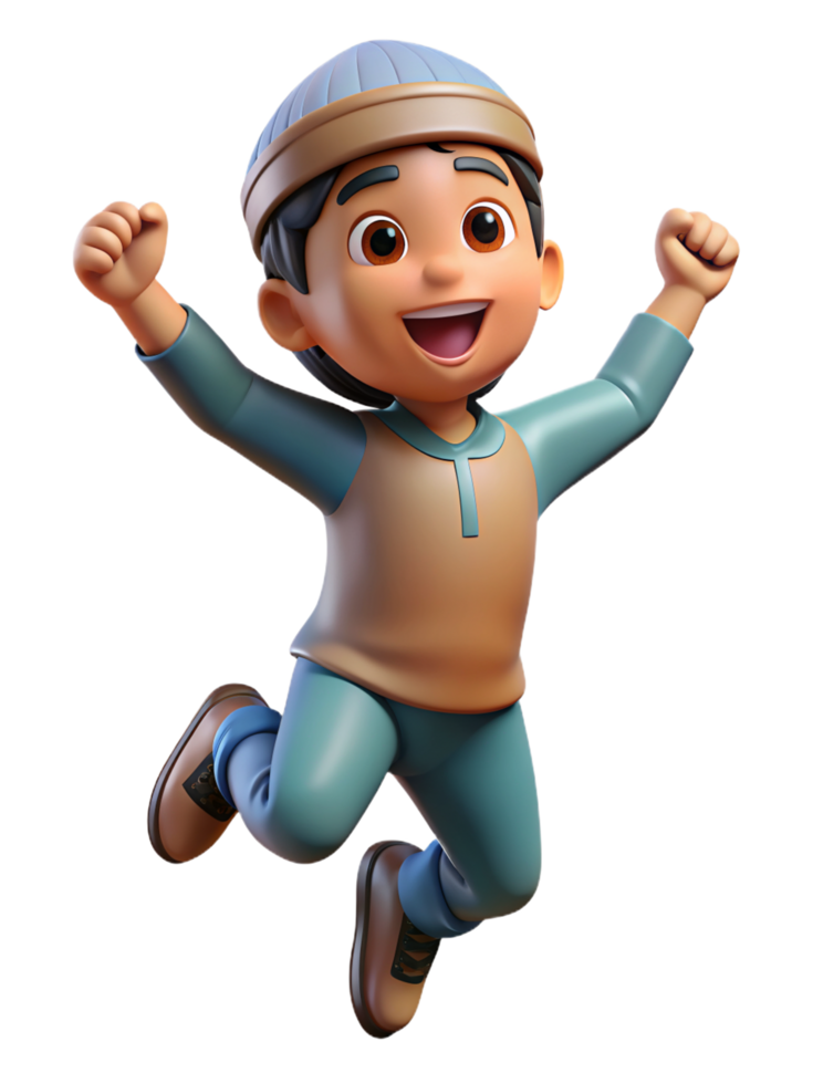 Happy Muslim Child 3d Mascot png