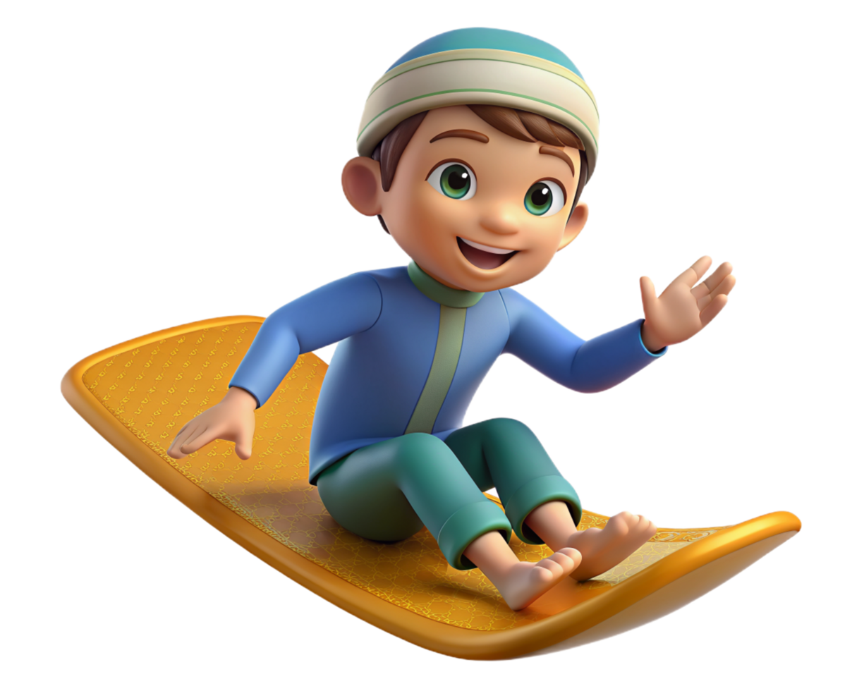 Child on Flying Carpet 3d Character png