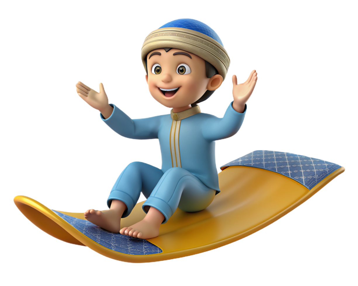 Child on Flying Carpet 3d Illustration png