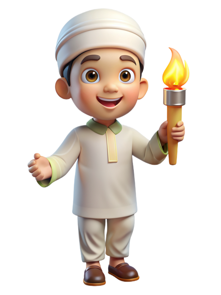 Muslim Child Hold Torch 3d Concept png