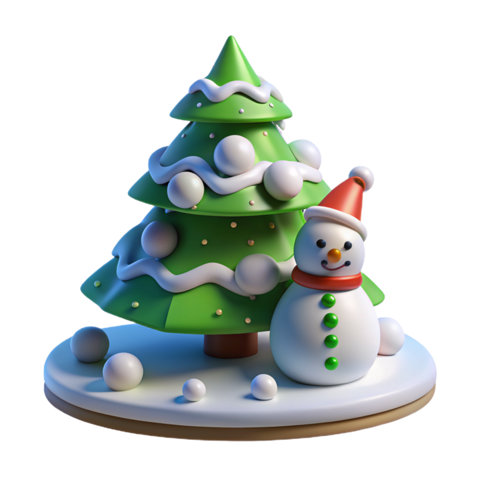 Christmas Tree with Snowman 3d Item png