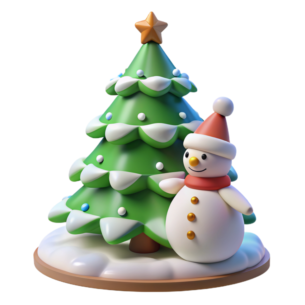 Christmas Tree with Snowman 3d Design png