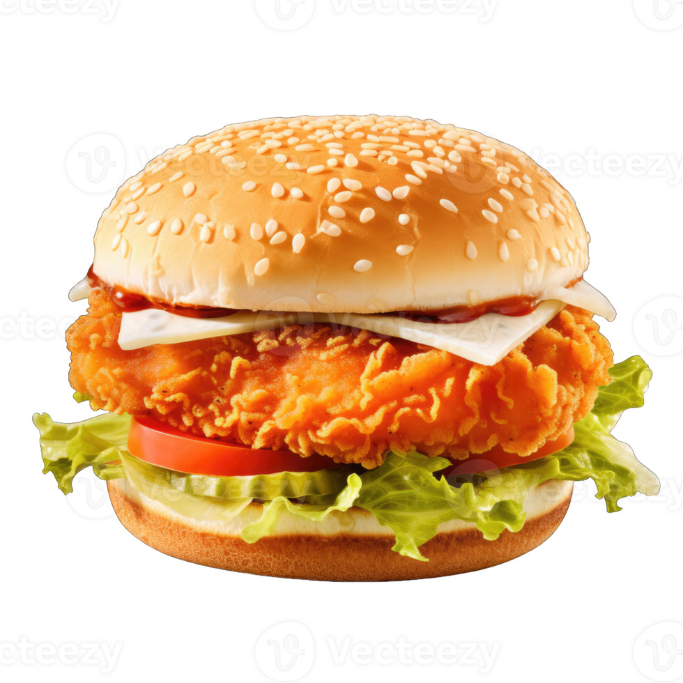 Hamburger with soft bun and vegetables png