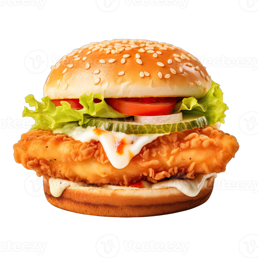 Hamburger with soft bun and vegetables png