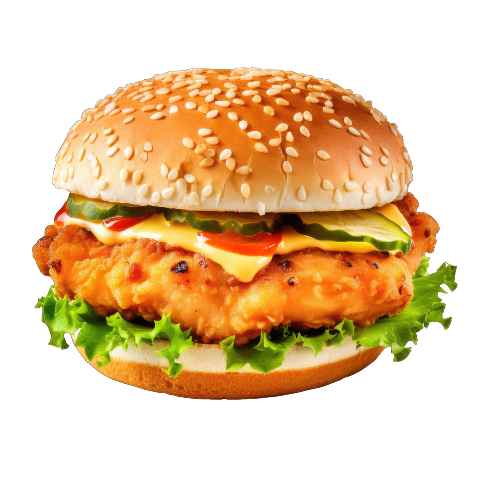 Hamburger with soft bun and vegetables png