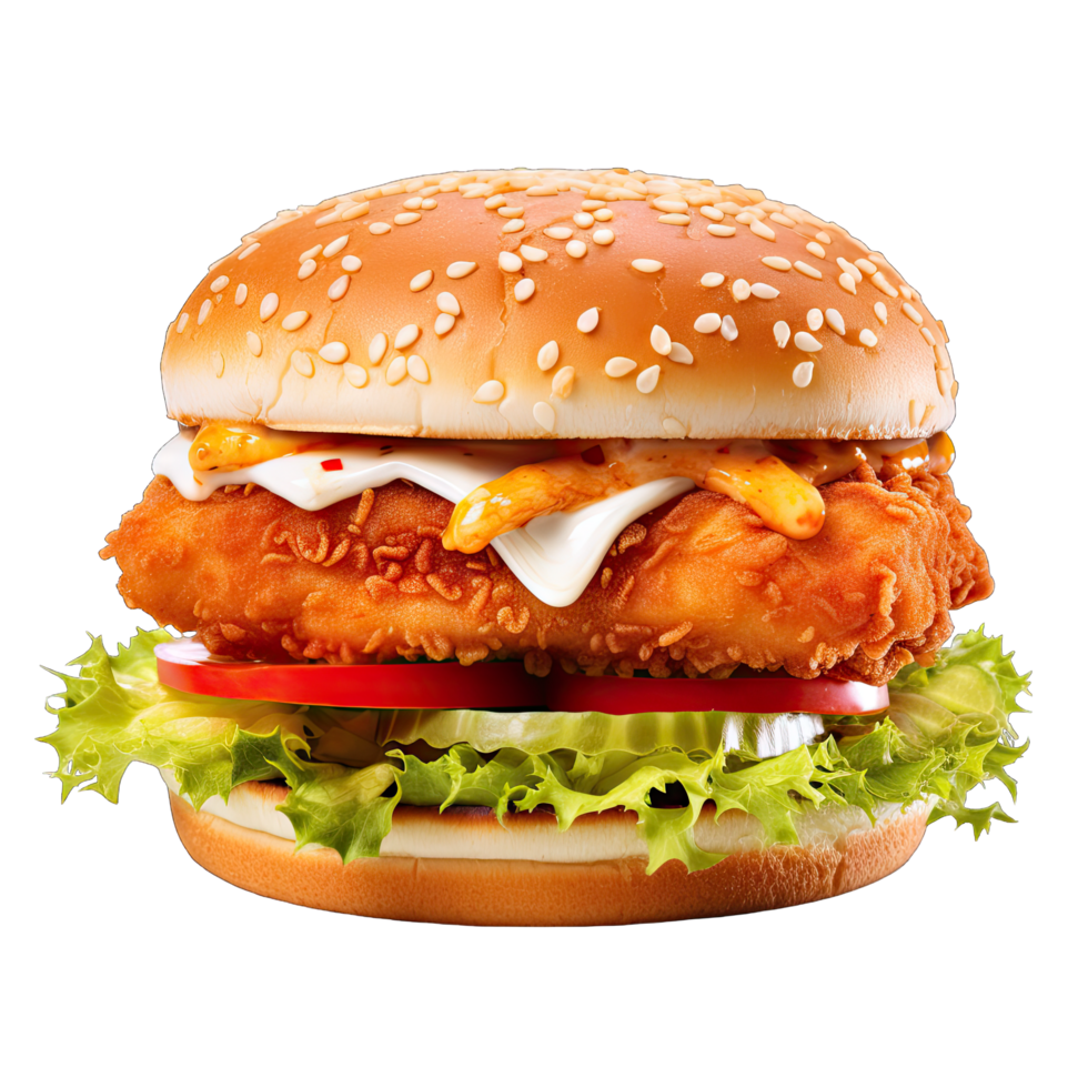 Hamburger with soft bun and vegetables png