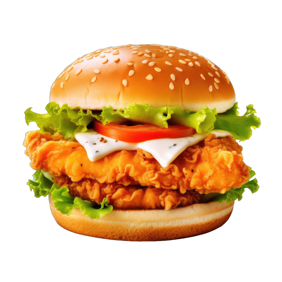 Hamburger with soft bun and vegetables png