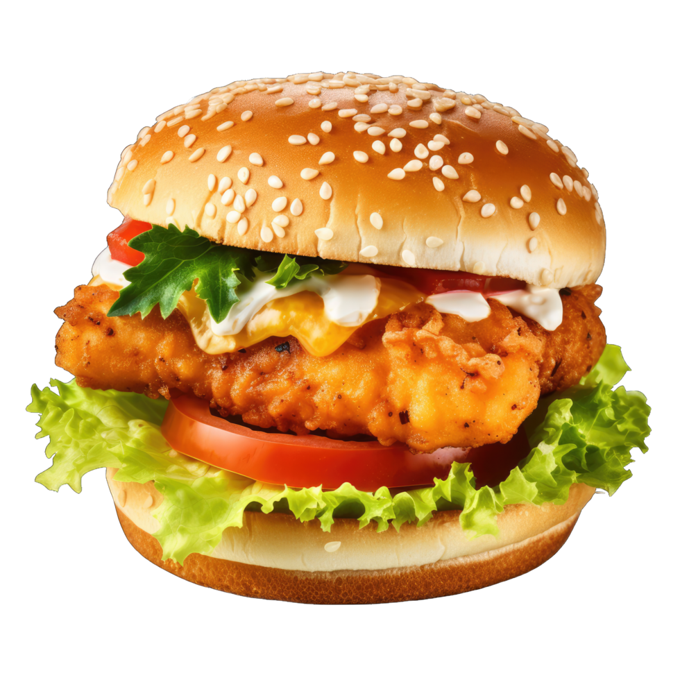 Hamburger with soft bun and vegetables png