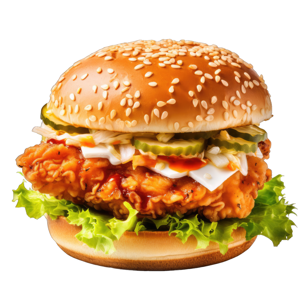 Hamburger with soft bun and vegetables png
