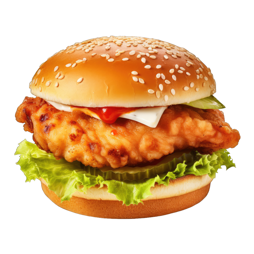 Hamburger with soft bun and vegetables png