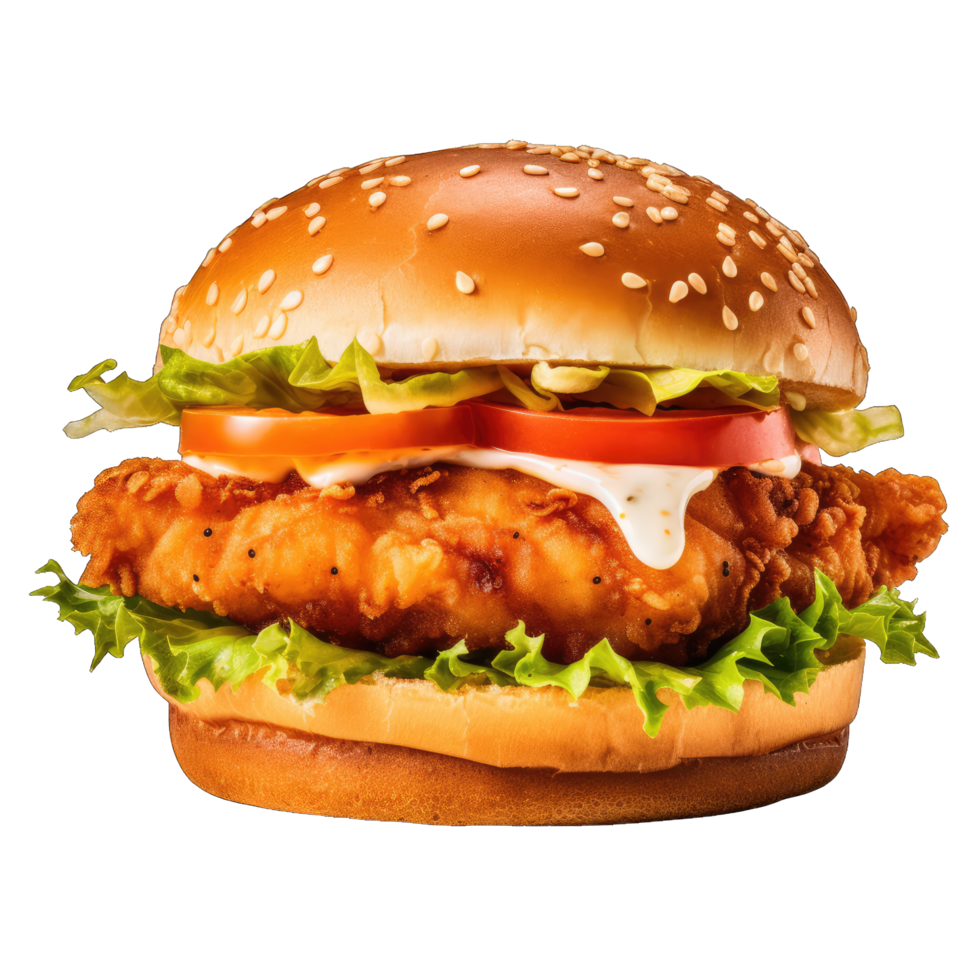 Hamburger with soft bun and vegetables png