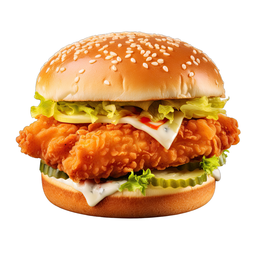 Hamburger with soft bun and vegetables png