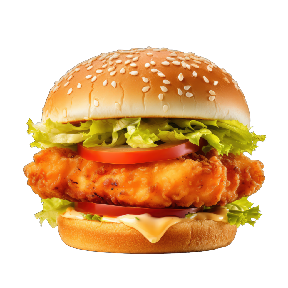 Hamburger with soft bun and vegetables png