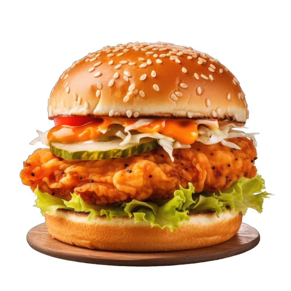 Hamburger with soft bun and vegetables png