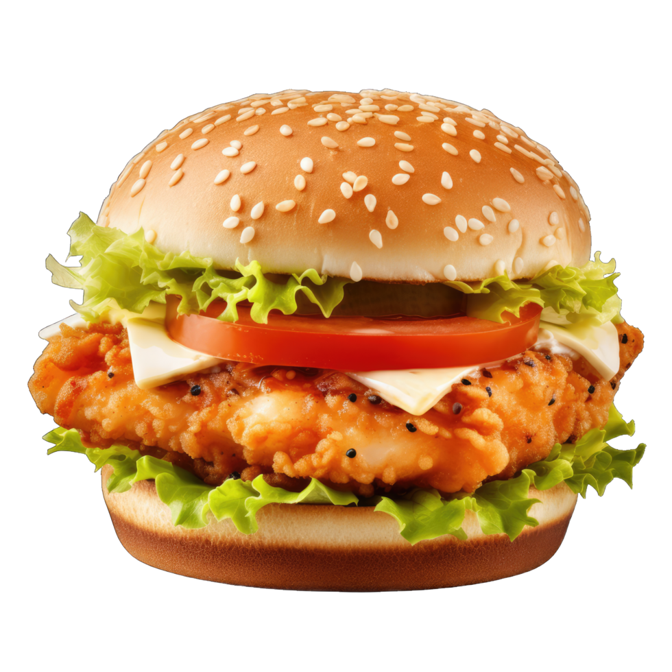 Hamburger with soft bun and vegetables png